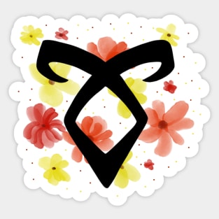 Rune with orange and yellow watercolor flowers Sticker